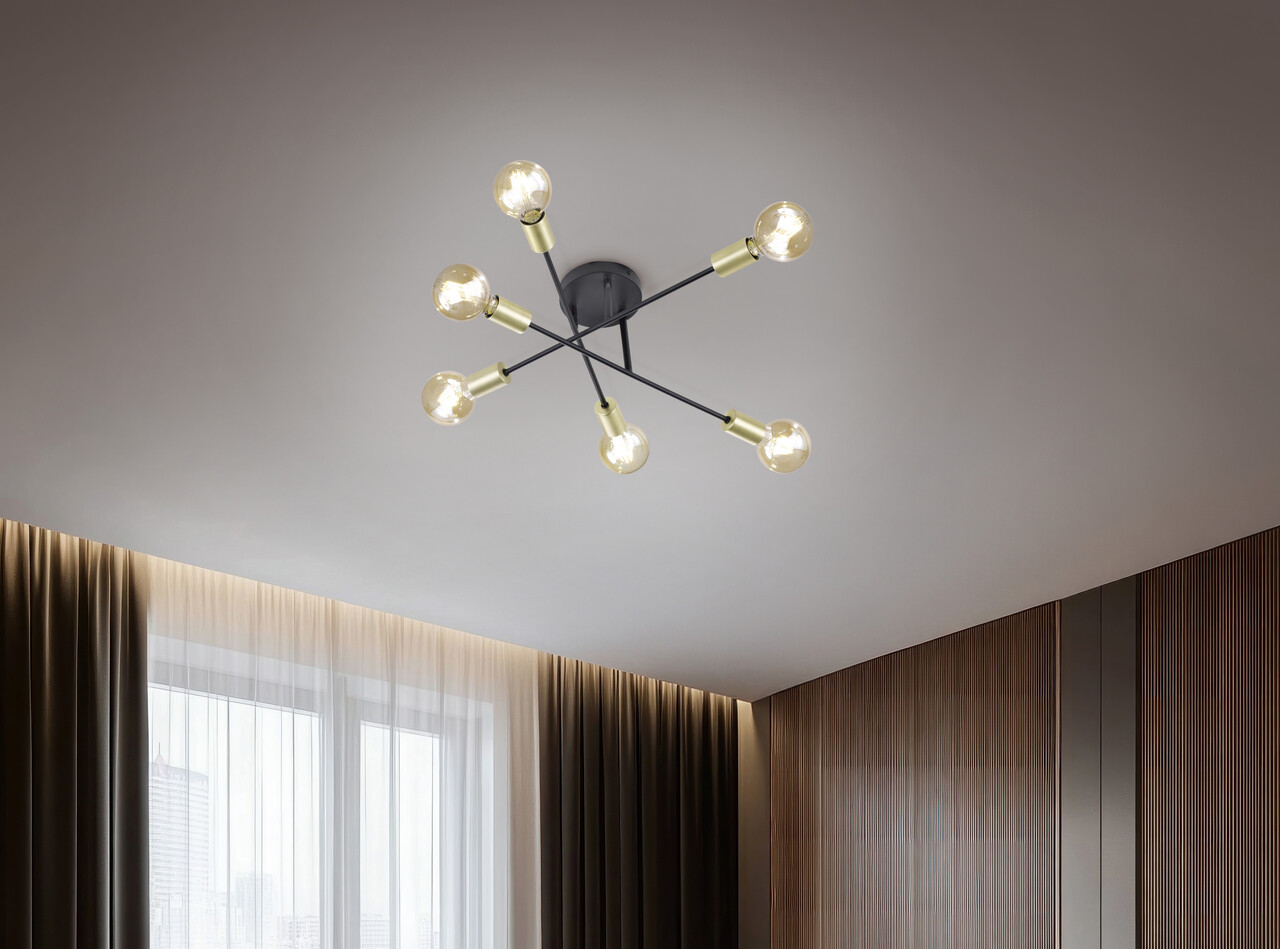Plafoniera Cross, TRIO, 56.6x19.1 cm, 40W, 6x E27, metal, negru mat - imagine 5